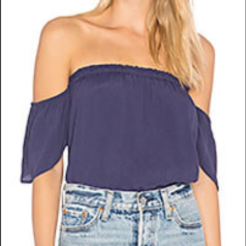 Revolve Navy Blue Off The Shoulder Top